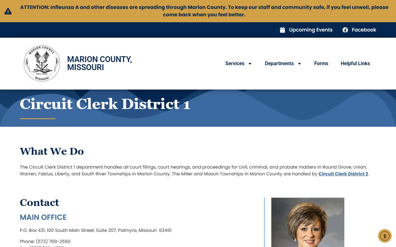 Marion County court records after arrest Palmyra circuit clerk District 1