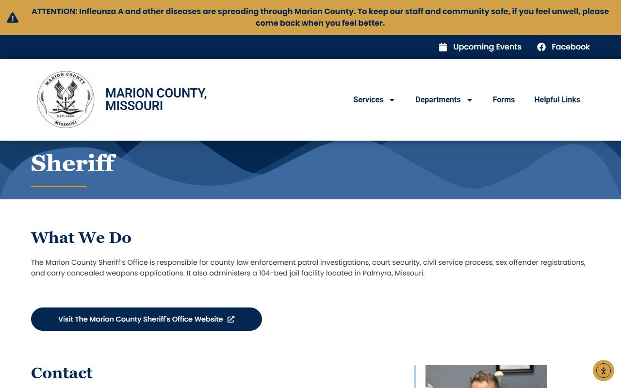 Marion County Jail capacity and sheriff contact page